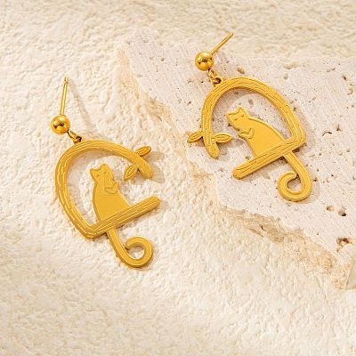 304 Stainless Steel Stud Dangle Earrings WG8A128-01-1