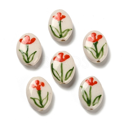Flower Theme Printed Handmade Porcelain Beads LAMP-D303-06E-01-1