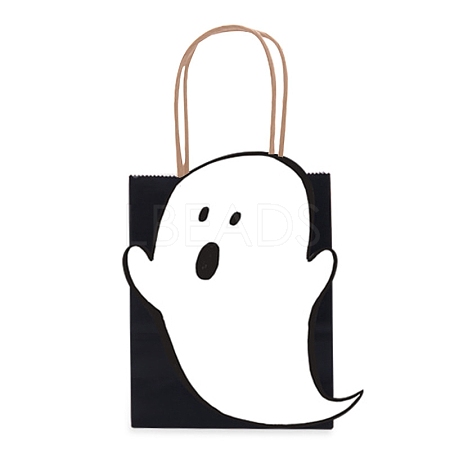 10Pcs Halloween Ghost Paper Candy Bags with Handles HAWE-PW0001-158-1