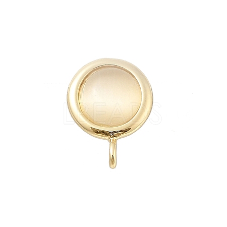 Brass Pave Cat Eye Cabochon With Round Shape Stud Earring Findings KK-E791-20G-1