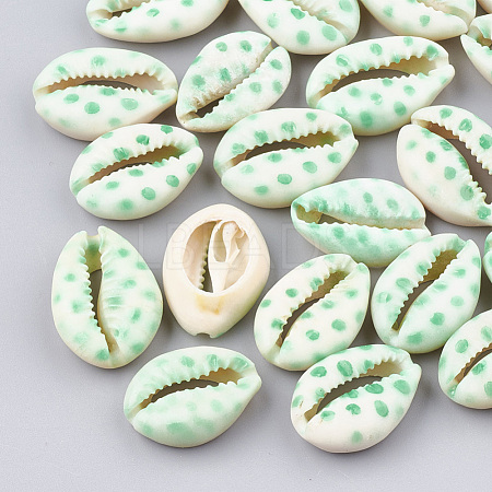 Printed Natural Cowrie Shell Beads X-SHEL-S274-02C-1