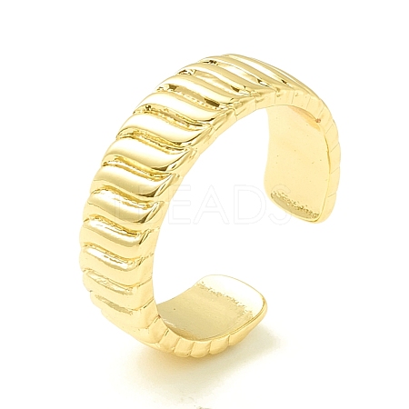 Brass Grooved Open Cuff Ring for Women RJEW-P027-01G-1