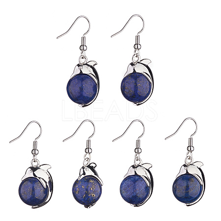 Natural Lapis Lazuli Dolphin Dangle Earrings with Crystal Rhinestone EJEW-A092-20P-10-1