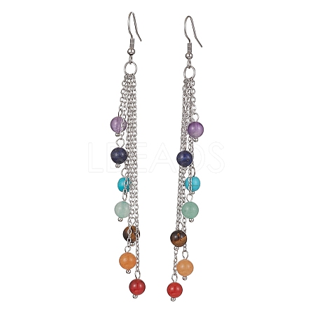 Chakra Natural & Synthetic Mixed Gemstomne Beaded Dangle Earrings EJEW-JE05427-01-1