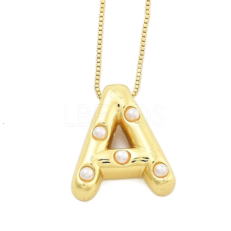 Brass & Plastic Pearl Letter Pendant Box Chain Necklaces for Women NJEW-U017-01G-01-1