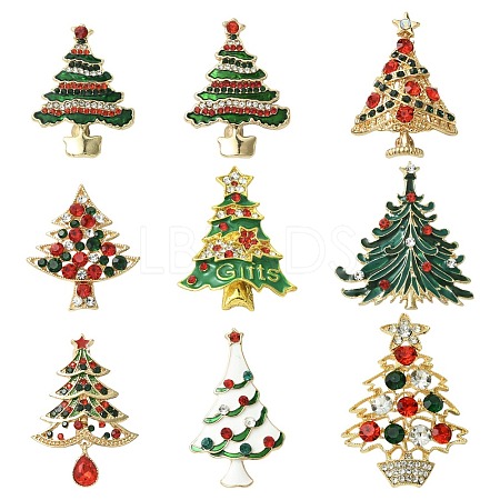 9Pcs 9 Styles Christmas Tree Enamel Pins JEWB-CJ0003-28-1