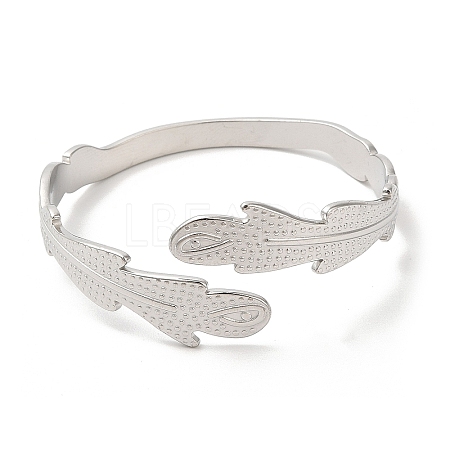 Non-Tarnish 304 Stainless Steel Feather Cuff Bangles BJEW-L682-025P-1