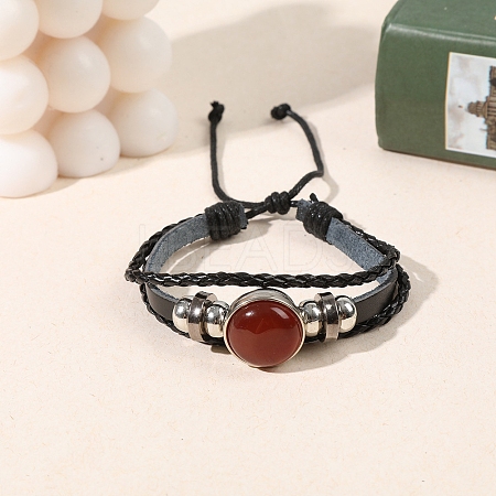 Natural Carnelian Flat Round Link Multi-strand Bracelets PW-WGD176F-04-1