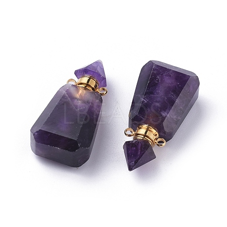 Faceted Natural Amethyst Openable Perfume Bottle Pendants G-P435-B-02G-1
