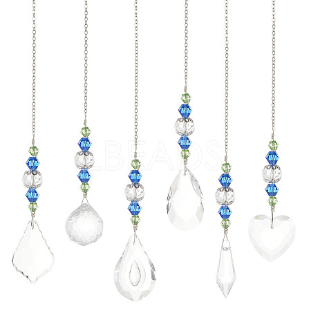 AHADERMAKER 6Pcs 6 Style Transparent Glass Pendant Decorations HJEW-GA0001-43-1