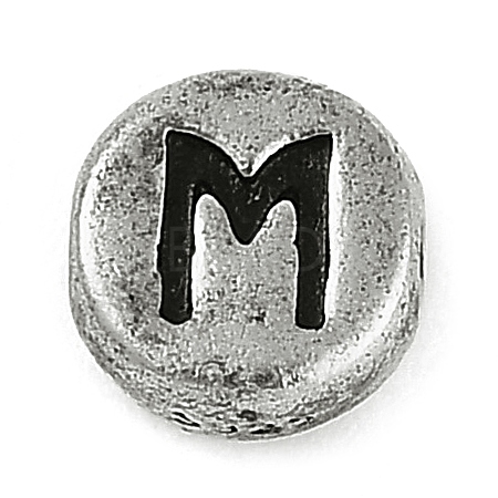 925 Sterling Silver Flat Round with Letter Beads STER-G044-01AS-M-1