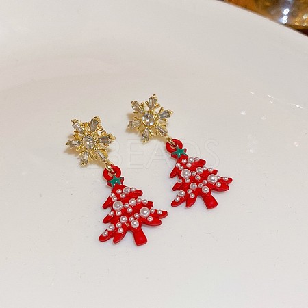 Christmas Tree with Snowflake Alloy Rhinestone Dangle Stud Earrings FS-WGD6521-01-1