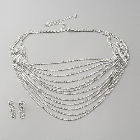 Alloy Rhinestones Stud Earrings & Multilayer Necklaces Sets for Women AJEW-WH0704-001S-1