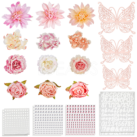 46Pcs 17 Style Cloth Rose Flower AJEW-GF0008-83-1