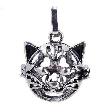 Rack Plating Brass Cage Hollow Kitten Pendants KK-S751-003AS-1