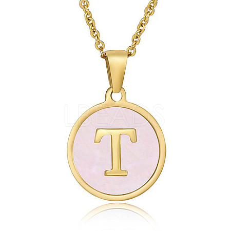 Natural Shell Initial Letter Pendant Necklace LE4192-2-1