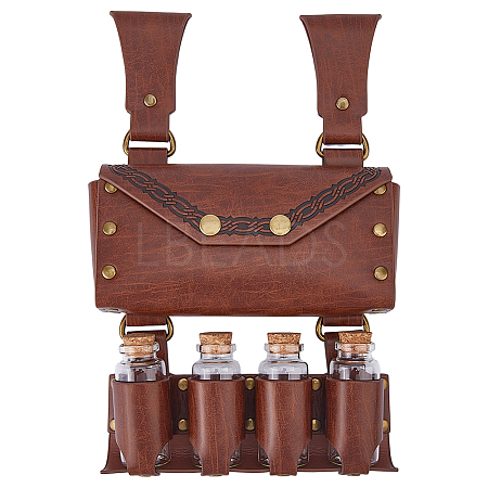 Rectangle PU Leather Medieval Waist Belt Bag with Belt and 4 Glass Potion Bottles AJEW-WH0752-296B-1