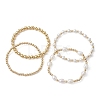 4Pcs 4 Style Natural Pearl & Brass Beaded Stretch Bracelets Set for Women BJEW-JB09662-01-1