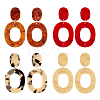 ANATTASOUL 4 Pairs 4 Colors Hollow Oval Acrylic Dangle Stud Earrings for Women EJEW-AN0004-36-1