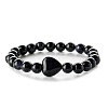 Fashionable Heart & Round Synthetic Blue Goldstone Beaded Stretch Bracelets for Women Men EN4450-2-1