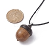 Acorn Shape Ebony Wood Locket Pendant Necklace with Wax Cords NJEW-JN04485-3