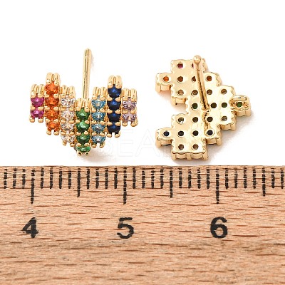 Brass Micro Pave Cubic Zirconia Stud Earrings for Women KK-CBADFF4-04G-1