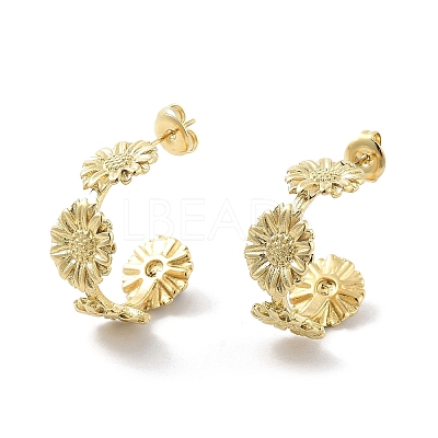 Ion Plating(IP) Sunflower 304 Stainless Steel Stud Earrings X-EJEW-P258-20G-1