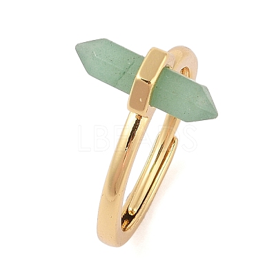 Double Pointed Hexagonal Prism Natural Mixed Stone Adjustable Rings for Women RJEW-G327-01G-1