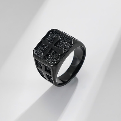 Square with Cross Pattern 304 Stainless Steel Finger Rings for Men FS-WGAC6B1-10-1