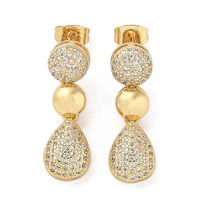 Brass Micro Pave Cubic Zirconia Dangle Stud Earrings EJEW-P252-06B-G-1