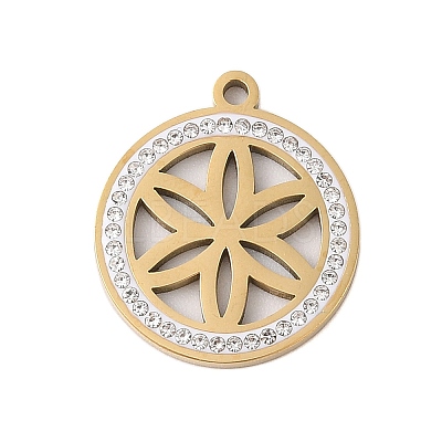 Preserved Fresh Flower 304 Stainless Steel Rhinestone Pendants STAS-S139-01G-05-1