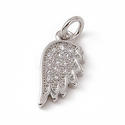 Brass Micro Pave Clear Cubic Zirconia Wing Charms ZIRC-F132-60P-1