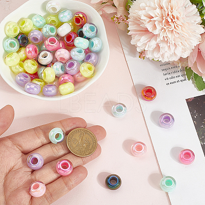 100Pcs UV Plating Rainbow Iridescent Acrylic European Beads MACR-PA0001-27-1