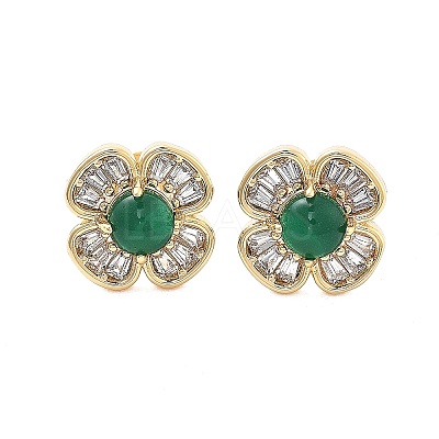 Brass Micro Pave Clear Cubic Zirconia Stud Earrings EJEW-G415-02E-G-1