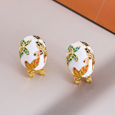 Alloy Enamel Oval with Butterfly Pattern Stud Earrings for Women WGEA3F2-01-1