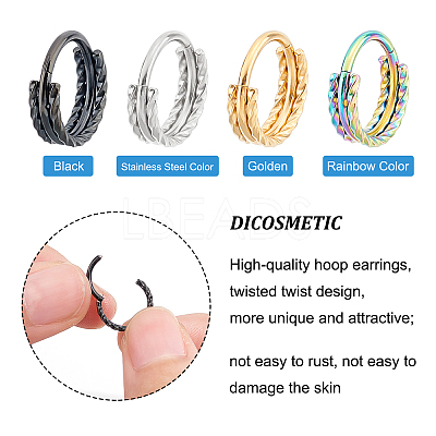 8Pcs 4 Colors Twisted Ring Hoop Earrings for Girl Women STAS-DC0008-52-1