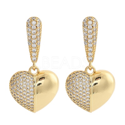 Brass Micro Pave Clear Cubic Zirconia Dangle Stud Earrings for Women EJEW-F352-05G-01-1