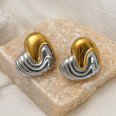 Two Tone 304 Stainless Steel Stud Earrings for Women WGF242D-01-1