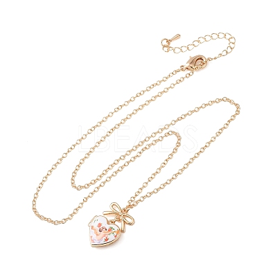 Brass Enamel Bowknot Angel Heart Photo Locket Pendant Necklaces for Women KK-CBAF5B9-03G-1