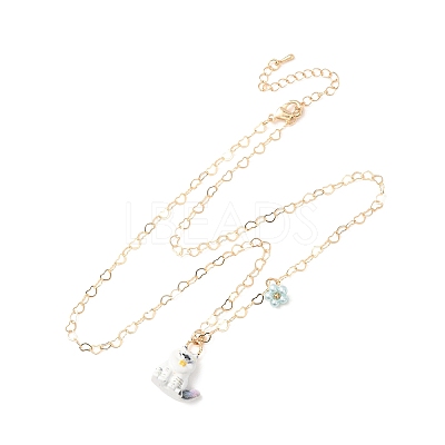 304 Stainless Steel Enamel Cute Cat Shape with Flower Pendant Necklaces for Women SA-CBA8F25-01A-1