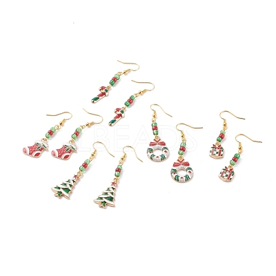 Christmas Theme Alloy Enamel Dangle Earrings EJEW-JE04511-1