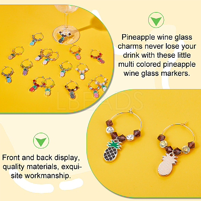 Autumn Pineapple Alloy Enamel Wine Glass Charms AJEW-GA00016-1