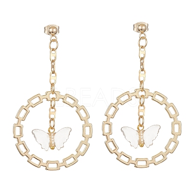 Acrylic Butterfly with Alloy Ring Dangle Stud Earrings EJEW-JE05332-1