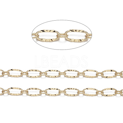 3.28 Feet Brass Textured Oval Link Chains X-CHC-S004-07G-1