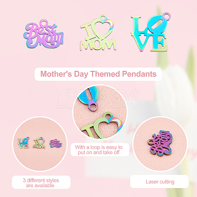 12Pcs 3 Style Valentine's Day Ion Plating(IP) 201 Stainless Steel Charms STAS-UN0030-05-1