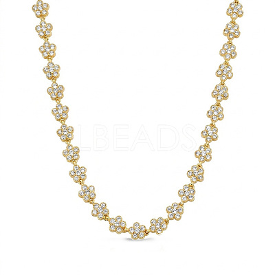 304 Stainless Steel Pave Clear Cubic Zirconia 5-Petal Flower Link Chain Necklaces for Women WG9E91A-01-1