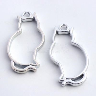 Rack Plating Alloy Kitten Open Back Bezel Pendants X-PALLOY-S047-02B-FF-1