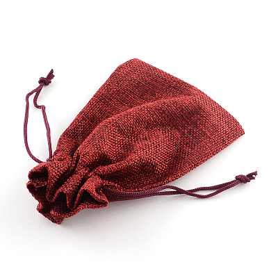 Polyester Imitation Burlap Packing Pouches Drawstring Bags LS-ABAG-R005-14x10-06-1