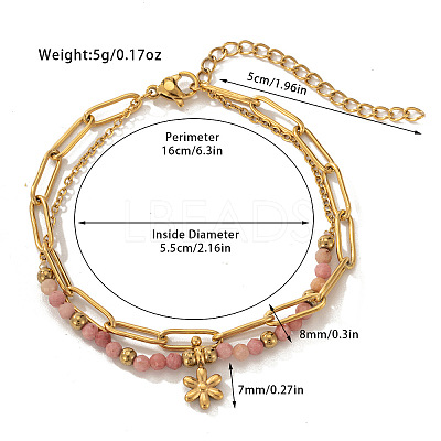 304 Stainless Steel & Natural Rhodochrosite Beaded Double Layer Bracelets FS-WG81BCE-01-1