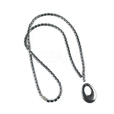 Vintage Synthetic Non-magnetic Hematite Pendant Column Beaded Necklaces IV0667-6-1